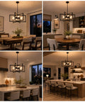 Drop-Dead Gorgeous 23.6 Inch Black Farmhouse Chandelier With Six Lights And Fully Adjustable Drop For Kitchen Table Dining Room Or Foyer displayed in dining and kitchen settings.