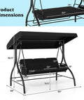 Three Person Outdoor Porch Swing With 2 In 1 Convertible Design From Chair To Lounger For Chill Sessions, Adjustable Canopy, Removable Cushions, Metal Frame With Side Pockets For Backyard Garden Porch Black visual dimensions