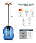Dope Capri Blue Glass Pendant Lights Hand Blown Organic Globe With Gold Accents For Kitchen Island Ceiling Fixtures 8 Inch Height Set Of 2 Easy Install ETL Certified pendant specifications and bulb recommendations.