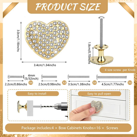 Next Level Gold Heart Drawer Knobs With Matching Screws Premium Zinc Alloy Cabinet And Dresser Handles For Bedroom Decor Easy Diy Swap. Size 3.4cm.