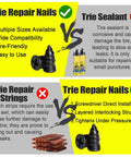 Comparison chart of trie repair nails vs trie sealant and strings; repair nails highlighted for effectiveness