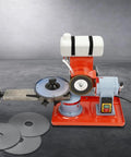 Circular Saw Blade Sharpener 370W Angle Mill Grinder With Water Cooling Tank precision sharpener on workbench with saw blades.