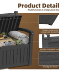 80 Gallon Outdoor Storage Bench With Wood Grain Style Resin Deck Box Waterproof And Lockable Storage Furniture open view