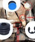 Heavy Duty Transmission Shift Cable Kit For Focus 2005 2006 2007 2008 2009 Manual Gear Shift Cable Linkage End Rod Bushing 98WT7288A2A 1321128 With High Strength Polymer Construction That Withstands Fifty Thousand Plus Shifts, showing bushing placement and components