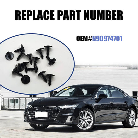 15Pc T25 Car Fender Liner Splash Shield Bumper Cover Kit With Self Tapping Torx Screws OE N90974701 shown with black Audi car