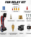 Upgrade Your Whip Fast With This Beast Mode Dual Electric Radiator Cooling Fan And Switch Relay Kit Universal Drop In Fit for fan relay kit accessories including connectors and thermostat switch.