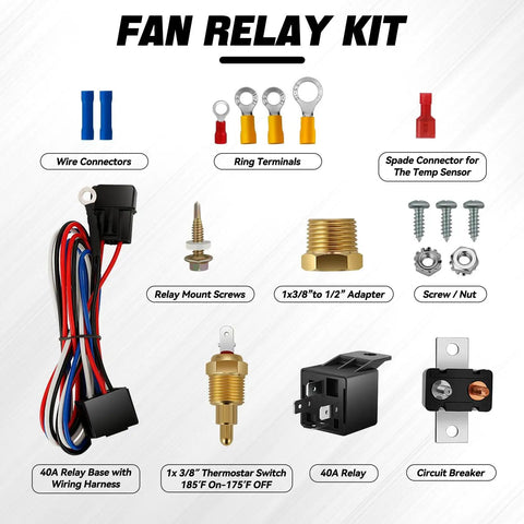 Upgrade Your Whip Fast With This Beast Mode Dual Electric Radiator Cooling Fan And Switch Relay Kit Universal Drop In Fit for fan relay kit accessories including connectors and thermostat switch.