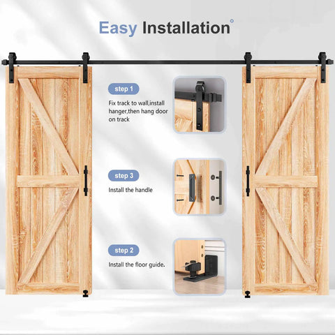 The Top Shelf Ten Foot Double Sliding Barn Door Track Hardware Kit With Heavy Duty J Pulleys And Rock Solid Ball Bearing Rollers For Buttery Smooth Glides And Quicker Setup installation steps for barn doors