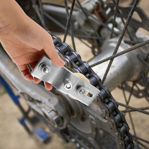 Heavy Duty Motorcycle Chain Tensioner Tool With Pulley Roller For Motorized Bike Engine Kits, Pocket Dirt Bikes, Minibikes And Atvs Ensure Smooth Ride With Bearings, metal chain adjuster held on bike chain