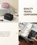 Multi Layer Travel Closet Organizer Bag For Luggage Packing With Hook Design displayed near suitcase with clothes packed.