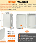 Rugged Weather Resistant Junction Box With Hinged Lid And Stainless Steel Lock ABS Plastic Enclosure IP67 Dust And Waterproof Large 16.93 x 12.99 x 7.09 Inch Interior For Wiring And Electrical Components with dimensions and mounting plate