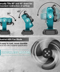18V Cordless Oscillating Fan With Brushless Motor compatible with Makita 18V Battery, adjustable tilting function and durable ABS blade