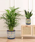 Three Piece Ceramic Plant Pots Set With Drainage Holes, 5.7 4.7 3.5 Inch, Dope Modern Blue Indoor Outdoor Planters For Lilies Cacti