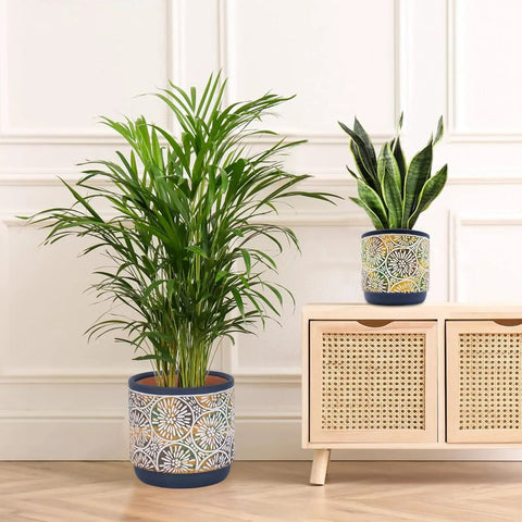 Three Piece Ceramic Plant Pots Set With Drainage Holes, 5.7 4.7 3.5 Inch, Dope Modern Blue Indoor Outdoor Planters For Lilies Cacti