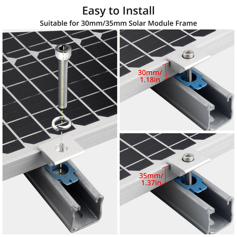 Mid Clamps For Solar Panels Unistrut 30mm 35mm Silver 20 Pack Easy Install Mounting Brackets With Nuts And Screws