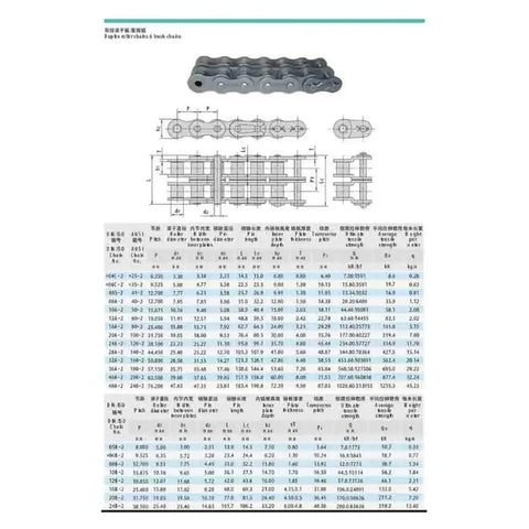 Heavy Duty Double Row Roller Chain 04C 2 Or 05B 2 Specs For Industrial Drives Fits Small Machines with dimension chart.