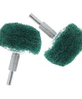 Buffing Wheels With Nylon And Stainless Steel 2 Pack Mushroom Shaped Abrasive Polishing Attachment Restores Shine For Automotive Repair And Furniture Restoration Perfect For Drill Projects showing green nylon pads.