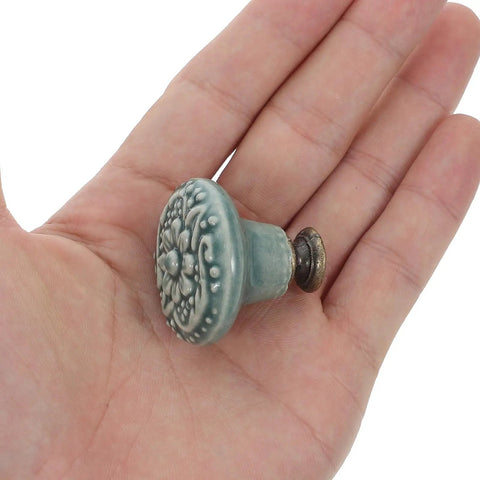 Six Piece Set Ceramic Vintage Cabinet Knobs With Single Hole Pulls Sky Blue For Kitchen Cabinets Wardrobes Cupboards And Furniture Hardware