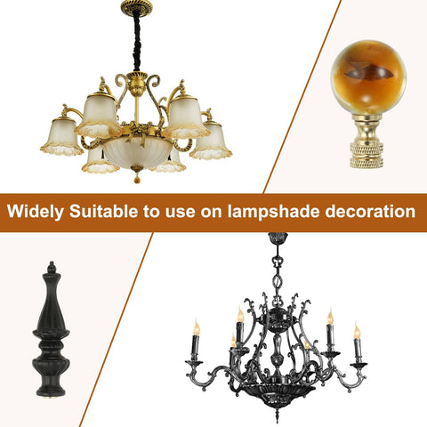Image featuring Crystal Ball Lamp Finial Cap 1/4-27 Thread Gold Tone Metal Decor, shown with chandeliers and lamp parts.