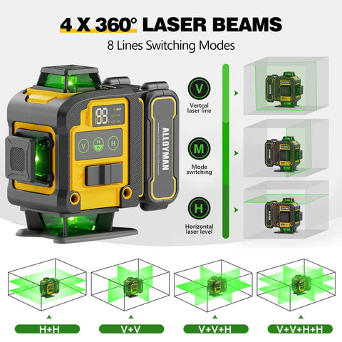 16 Line Laser Level With Self Leveling 360 Degree Green Lasers Dual Horizontal And Vertical Beams Fast Self Leveling