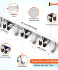 Diagram of Heavy Duty Wall Mount Broom And Mop Holder With 3 Tier Racks And 4 Hooks 17 Inch Stainless Steel Organizer details.