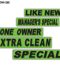 Fluorescent Green Gas Saver Window Stickers for Dealerships, Weatherproof Vinyl Auto Decals with promotional text, 14.5 by 2.75 Inches, Pack of 48