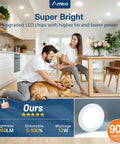 Living room with Ultra Thin 6 Inch 5CCT LED Recessed Downlight With Junction Box 12 Pack Canless Wafer Dimmable 12W 1050 Lumens Five Color Temp Switch ETL And FCC Listed Easy Install Remodel Kit installed