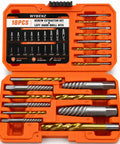 Grab The Ultimate 18-Piece Bolt Extractor Kit With Left Hand Drill Bits To Fix Stuck Stripped Screws Super Easy And Save Your Backtime No More Broken Tools Allowed. 18-piece screw extractor set with left hand drill bits in orange case