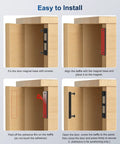 Installation steps for heavy duty magnetic door catch with twin magnet core for cabinets and drawers over 35 lb hold.