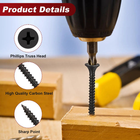 No Brainer Number 6 Drywall Screw Assortment Kit Packing 165 Pieces Across Four Handy Lengths, showing Phillips truss head and sharp point.