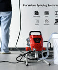 Pro Grade Airless Paint Sprayer With 950W Motor And 0.52 GPM Flow Rating showing setup for various spraying scenarios.