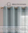 Faux Linen Sheer Curtains 54 by 63 Inches Set of 2 with nickel metal grommets installed on curtain rod, open weave fabric