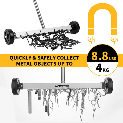 Rollin Magnetic Sweeper With Wheels And Telescoping Handle, 8.8 Lb Pull, Magnetic Pickup Tool, 2 Pack For Construction Workshop Garage And Yard Cleanup