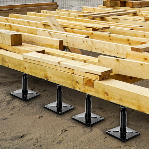 Built Tight Adjustable Support Jacks For Floors And Decks Featuring Rock Solid Screw Jack Posts For House Joist Stabilizing under wooden beams.