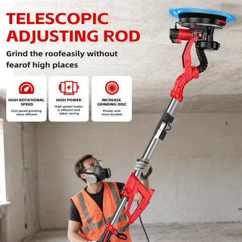 Effortless Electric Drywall Sander Kicks The Dusty Mess To The Curb While Handling Stubborn Popcorn Ceilings And Prepping Walls Like A Boss Using Integrated Vacuum Power with telescopic adjustable rod.