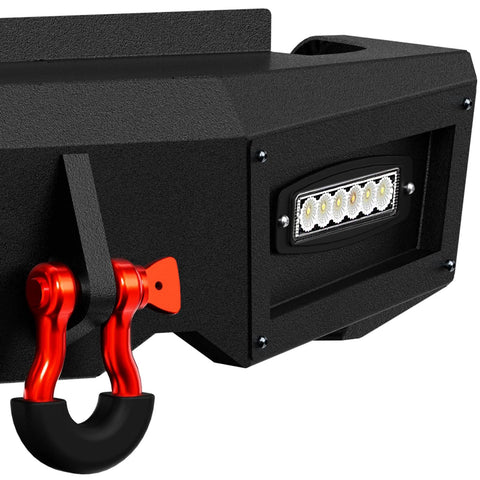 Ram 1500 rear step bumper by YZONA, black with 4x18W LED lights, D-ring mounts, paintable armor