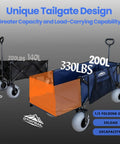 Large Capacity Beach Wagon For Sand With All Terrain Balloon Wheels 9x4 Inch 200L Capacity And 330Lb Heavy Duty Collapsible Cart With Extended Tailgate