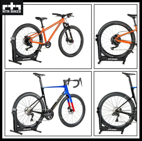 Heavy Duty Bike Floor Stand Steel Rack for E Bikes and Mountain Bikes up to 66 lbs fits 26-29 inch wheels, stable garage storage