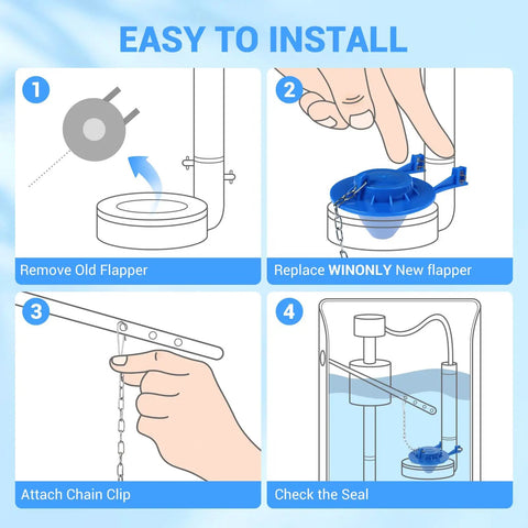 2 Inch Toilet Flapper Replacement Fits Most 2 Inch Flush Valve Toilets From American Standard Kohler Fluidmaster Toto Gerber Leak Proof Rubber Seal With Stainless Chain Blue 1 Pack Easy Install Water Saving in toilet tank install steps