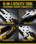 Get This Bad Boy 8-In-1 Multi-Function Wire Stripper Pliers Made From Tough CR-V Steel Built For Pros showing gauge markings and ergonomic design.