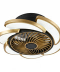 17-Inch Bladeless Ceiling Fan Light, Remote, 6-Speed, Low Profile, Gold with stylish enclosed blade design and modern lighting.