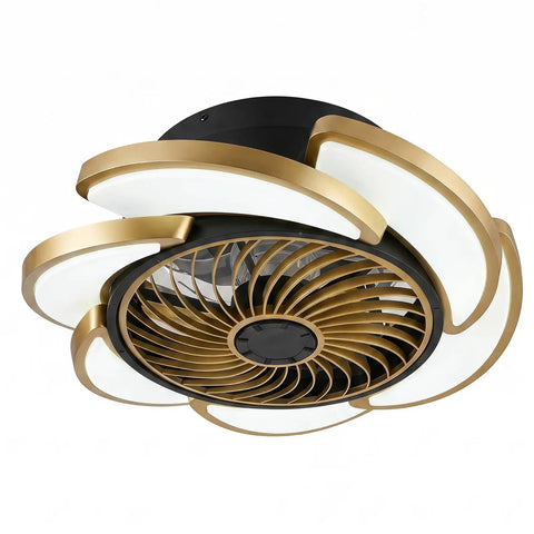 17-Inch Bladeless Ceiling Fan Light, Remote, 6-Speed, Low Profile, Gold with stylish enclosed blade design and modern lighting.