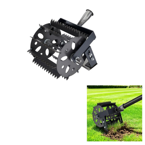 2 In 1 Heavy Duty Rotary Cultivator And Weeder Hand Tiller For Gardening And Lawn Care with steel construction shown in use on grass