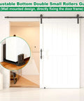 Sliding Barn Door Floor Guide And Wall Mount Set with Adjustable U Shape and double pulley on white barn door