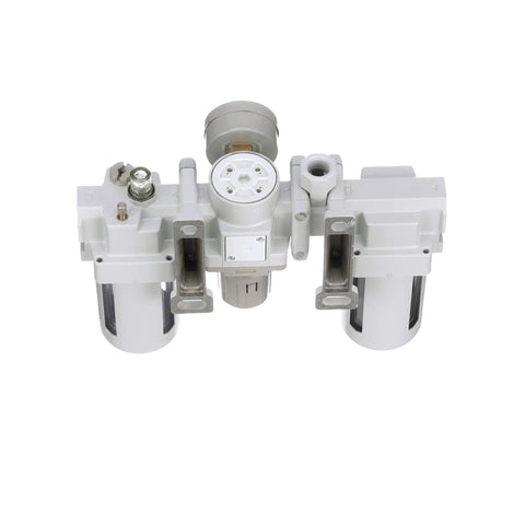 Dual Air System One Half Inch NPT Pneumatic Filter Regulator Lubricator with poly bowl and gauge for easy airflow