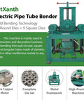 Heavy Duty Electric Pipe Tube Bender 3HP 220V Single Phase Rigged With 15 Round And 9 Square Die Sets For Crushing 2Mm Wall Tubing Projects Without Skipping A Beat On The Shop Floor, showing motor and die set.