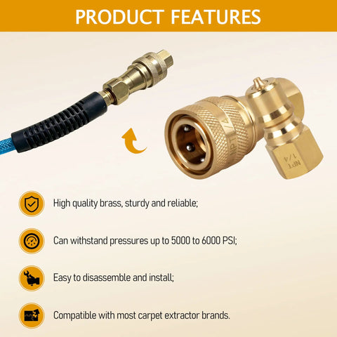Brass Quick Disconnect Coupler Valve For Carpet Extractors And Wands, One Quarter Inch NPT Quick Connector, Leakproof Fit