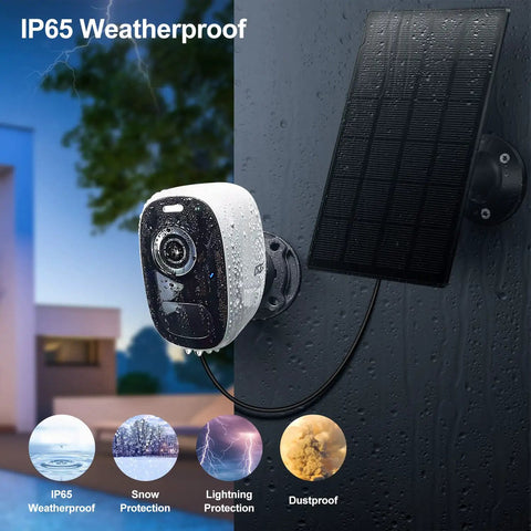 Outdoor Solar Magnetic Mount Security Camera Wireless 4MP Battery Powered With AI Motion Detection PIR mounted on wall with rain
