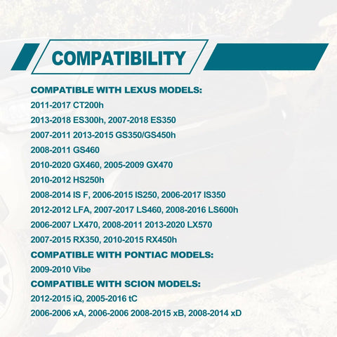 Engine coolant temperature sensor compatibility chart for Lexus and Toyota models (ES350, ES300h, RAV4, Camry, Corolla).