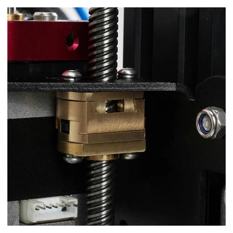 Upgrade Your 3D Printer With This Smooth Brass Oldham Coupling For Ender 3 V2 And CR10S Pro Make Z Axis Moves Way More Stable By Cutting Down Jams And Vibration On T8 Lead Screws brass coupling on T8 lead screw
